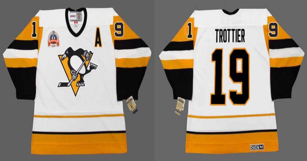 2019 Men Pittsburgh Penguins 19 Trottier White yellow CCM NHL jerseys